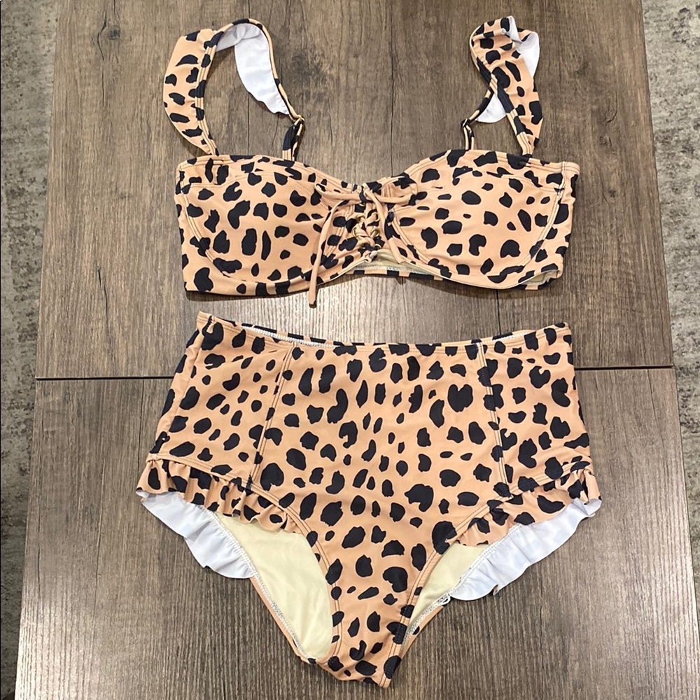 Marina West Leopard Print High Waisted Bikini Set, Sz L